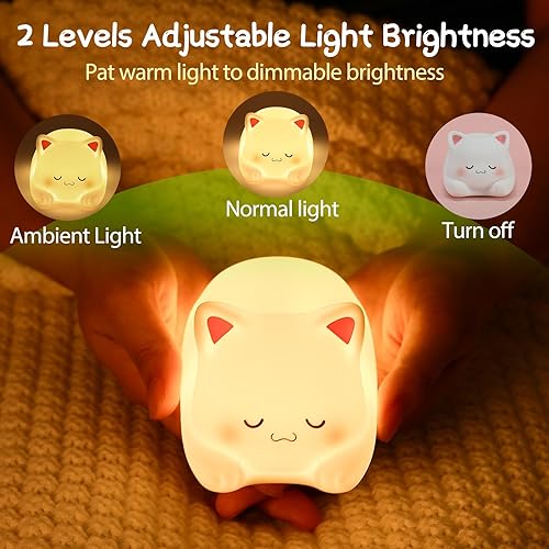Miniatura 4 de ZKLiLi Luz nocturna para niños, lámpara de gato de 16 colores, luces nocturnas regulables para bebé, luz nocturna recargable de silicona para