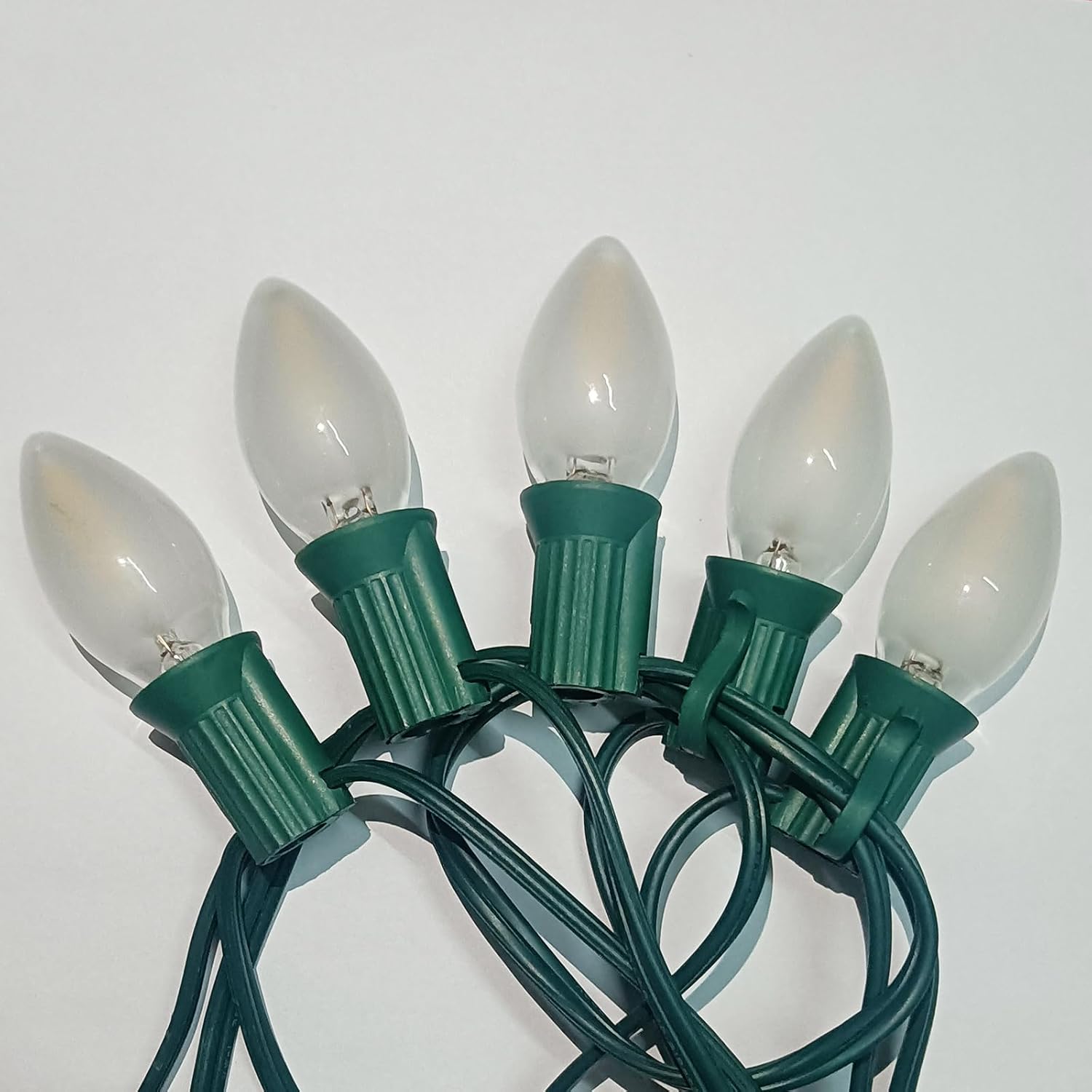 C7 LED Frosted Christmas Light Bulb, 25 Pack C7 Christmas Replacement Bulbs with Frosted Glass, 0.6W E12 Candelabra LED Light Bulbs for Chandeliers Candle Lamps Night Light Xmas String Lights