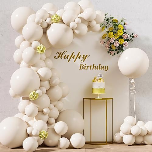 RUBFAC 116pcs Sand White Balloons Different Sizes Pack of 18 12 10 5 Inch for Garland Arch Extra Large Balloons for Birthday Graduation Wedding Party Decoration