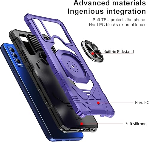 Miniatura 4 de Funda para Cricket Ovation 3AT&T Motivate Max con protector de pantalla de vidrio templado, protector de cuerpo completo grado militar, funda