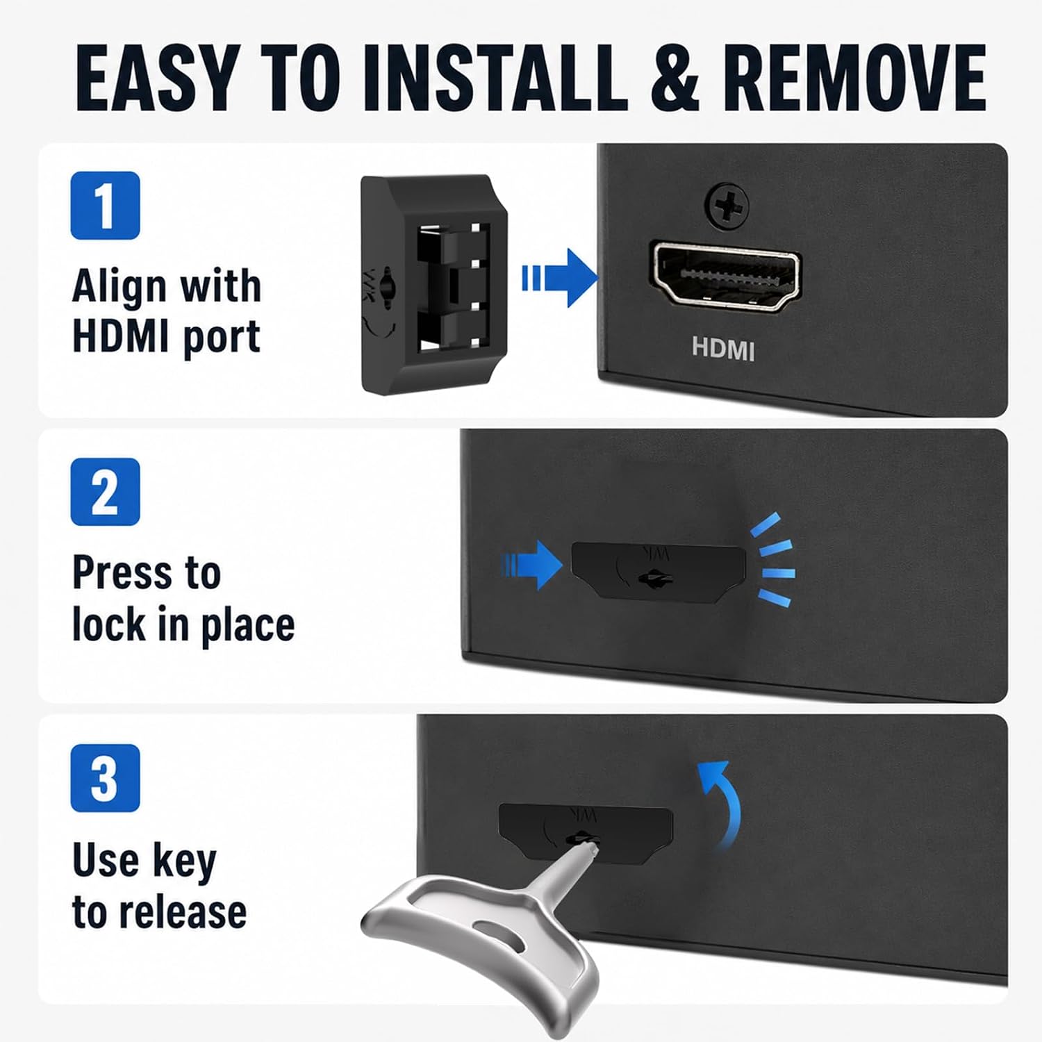 10-Pack HDMI Port Security Lockers with 1 Key | Physical Port Lock,Anti-Tampering Data Protection for Laptop,PC & Notebook Devices (Black)
