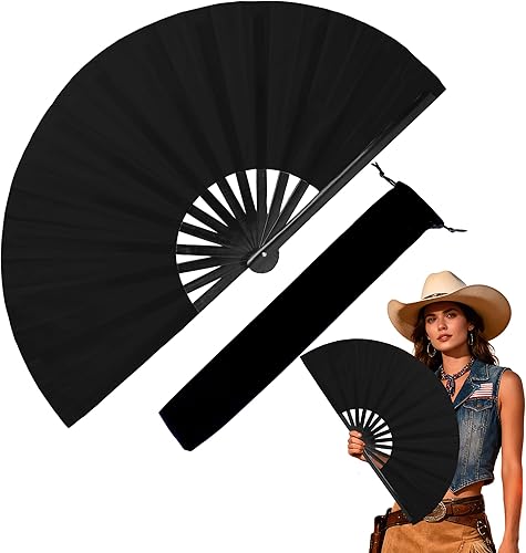 Abanico de mano grande de 33 cm con luz UV para baile en línea, abanico plegable para botas, actuación, boda, fiesta - Abanico portátil de mano para