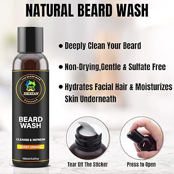 XIKEZAN Beard Wash & Beard Conditioner Natural Softener Set w/Argan & Jojoba Oils Smooths & Strengthens Christmas Stocking Stuffers Father Day Gifts for Men Him Dad Boyfriend Husband