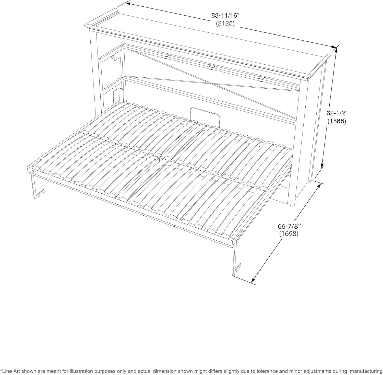Xtraroom Alegra Full Murphy Bed - Horizontal | 83.69-inch Pull Down Wall Bed for Guest Bed in Any Room | Space Saving Furniture