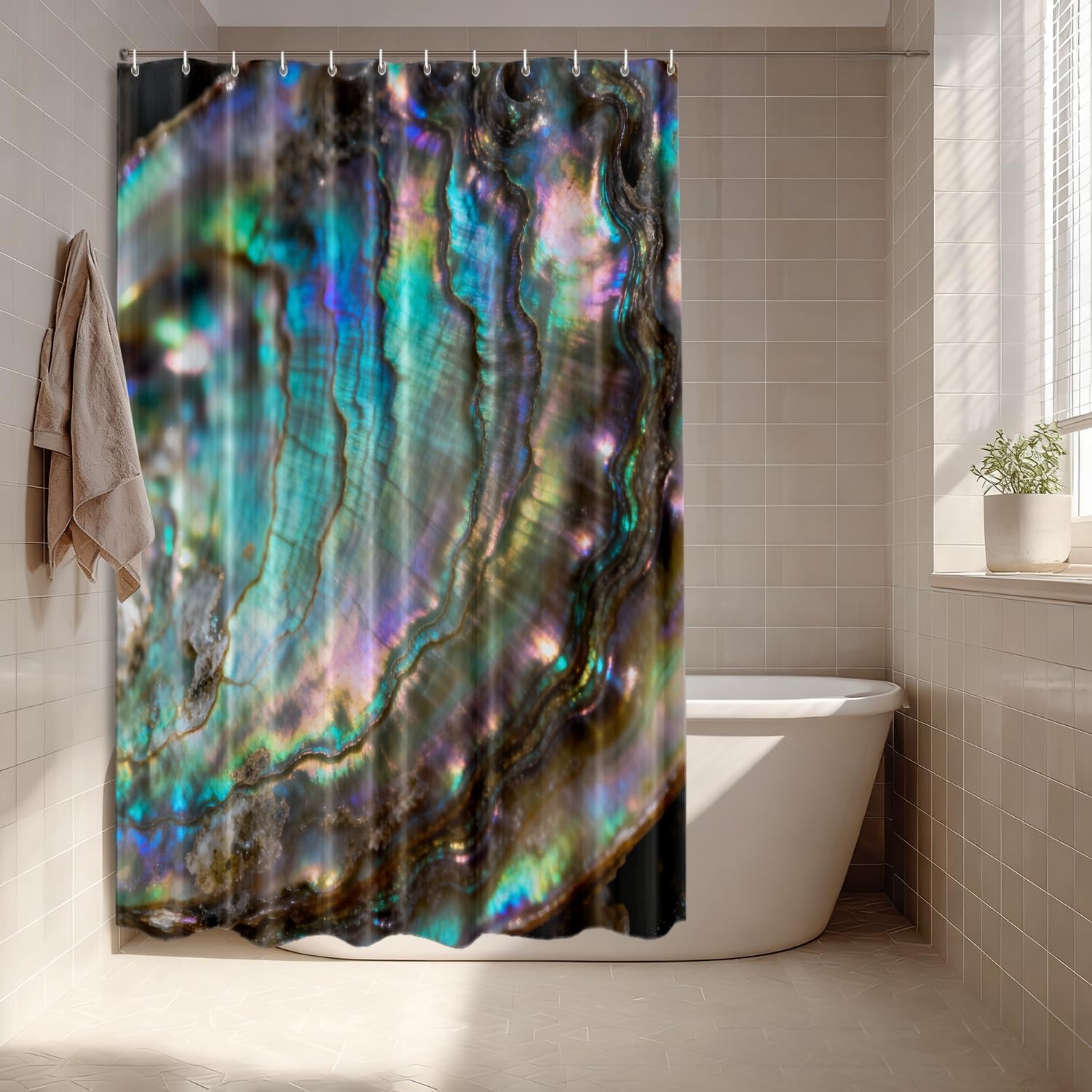 Batmerry Multicolor Ocean Abstract Blue Shower Curtain, Blue Green Abalone Shell Waterproof Fabric Bathroom Shower Curtain, Machine Washable with 72x72 inches.