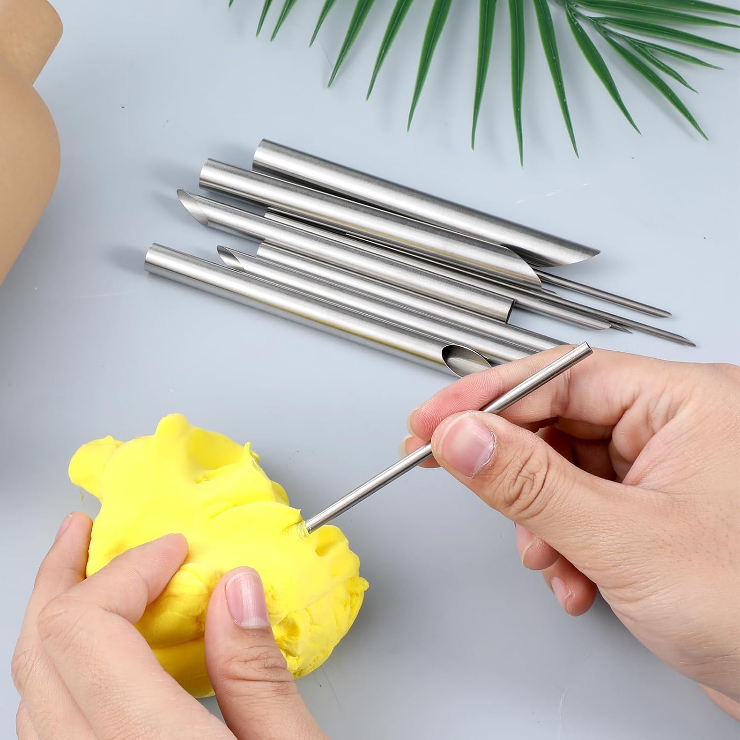 12PCS Stainless Steel Silver Hole Punch, Stainless Steel Circular Clay Hole Cutters, Hand Sculpture Clay Holes Puncher, Drilling Pottery Cutter for Drilling and Sculpture