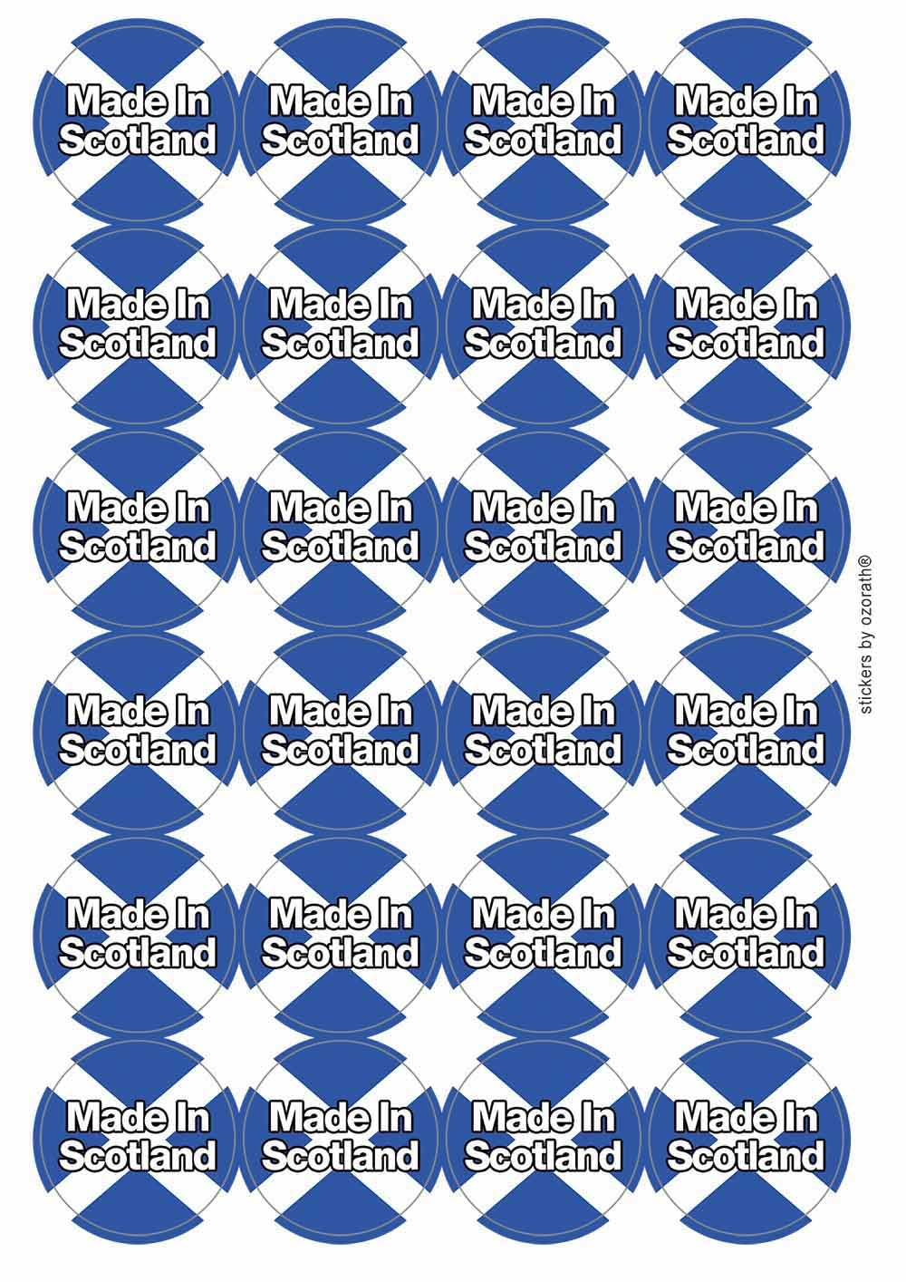 Made in Scotland Scottish National Flag Circular Matt Paper Stickers A4 Sheet of 24 (Each Sticker is 45mm Diameter)