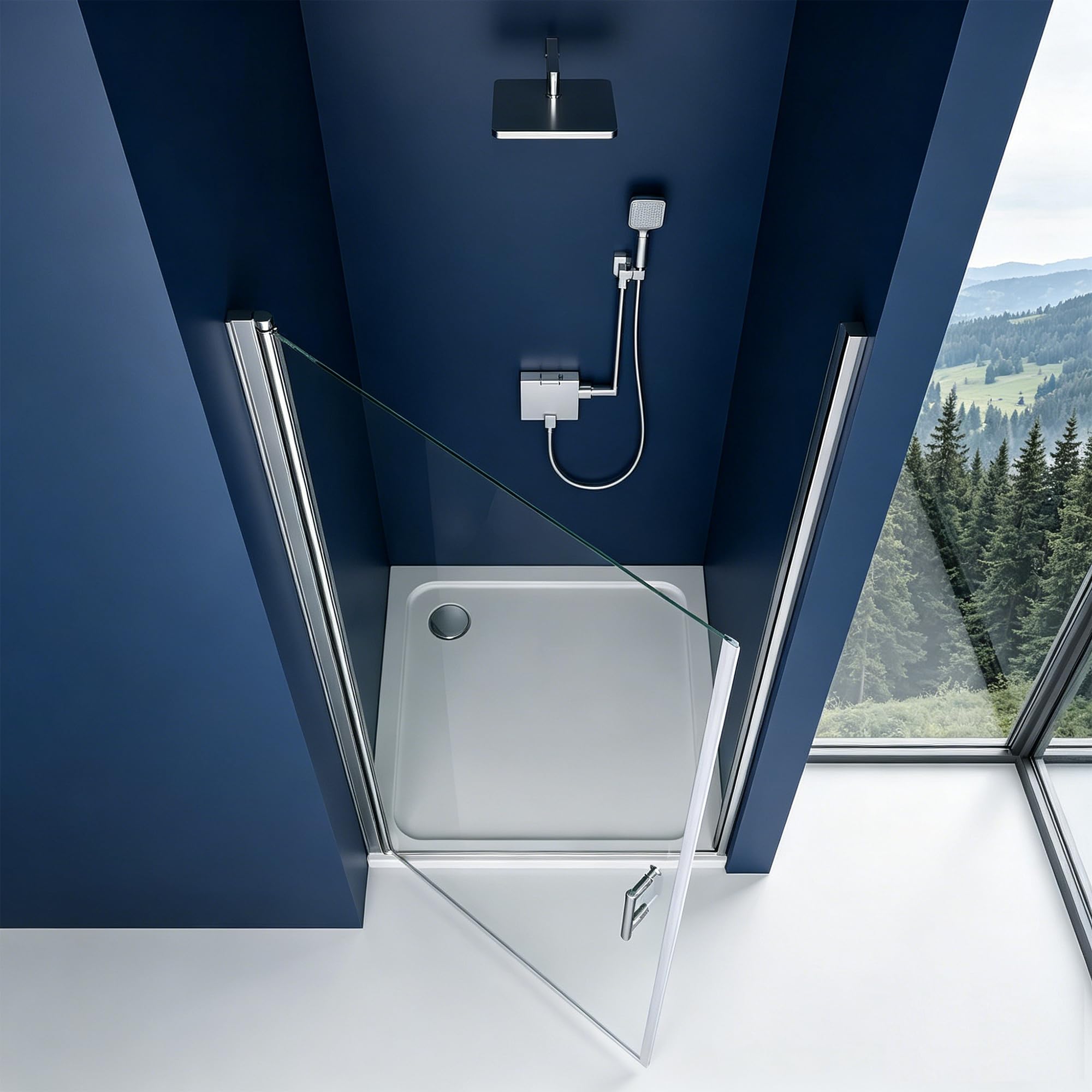Duschtür 100x195 cm Nischentür Duschabtrennung Pendeltür Drehtür Schwingtür Dusche Duschwand Glas Duschtrennwand Nischendrehtür – 6 mm ESG-Glas
