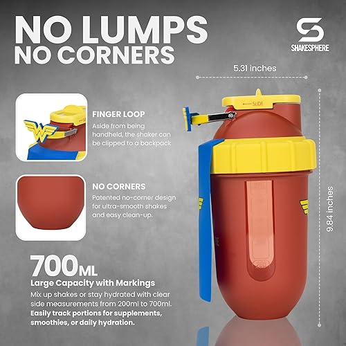 Miniatura 4 de SHAKESPHERE Botella mezcladora de proteínas, edición Wonder Woman, 24 onzas, DC Comics, edición limitada, a prueba de fugas, con tapa deslizante de