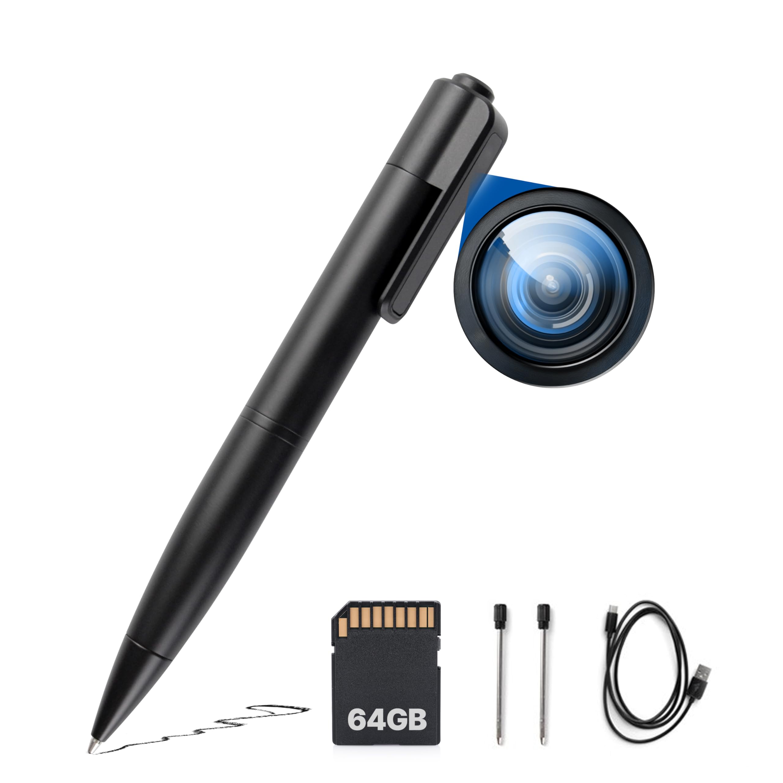 DAMOACAM QHD 2K ボディカメラ ペン型ウェアラブルカメラ｜2560×1440P 録画｜内蔵64GBストレージ｜コンパクトデザイン｜日常記録・ライフログ・屋内モニタリング用