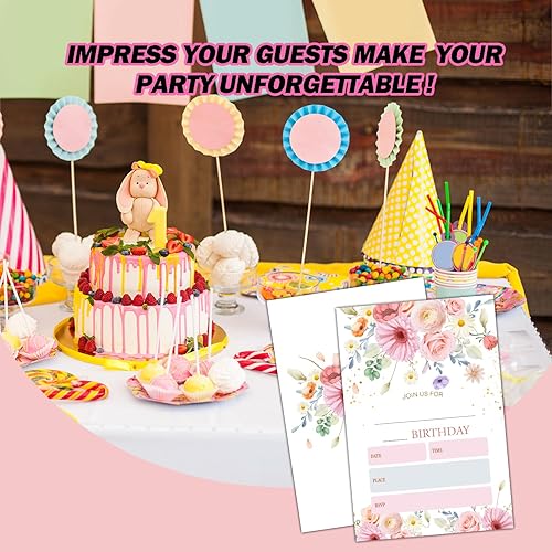 Miniatura 6 de Invitaciones florales de acuarela para fiestas de cumpleaños, invitaciones florales de cumpleaños para mujeres, niños, niñas, adolescentes, adultos,