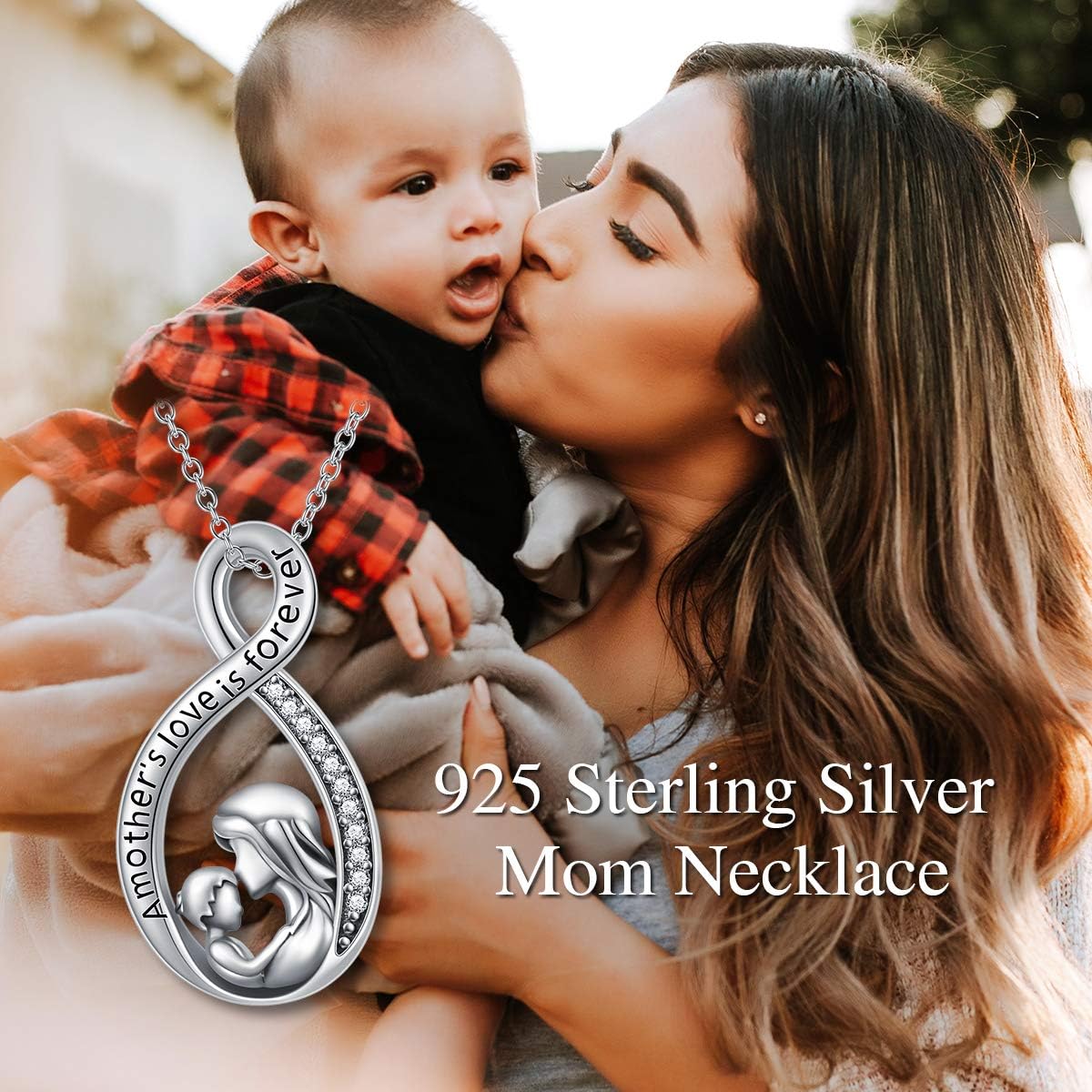 RMREWY 925 Sterling Silver Mother Necklace White Gold Plated Infinity Pendant for Mom Women - Image 2