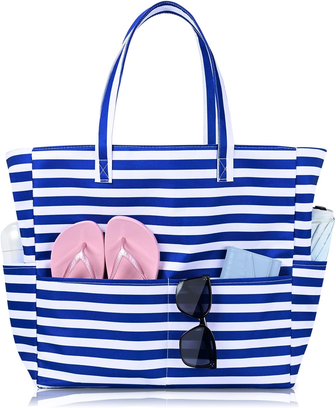 Iioscre Women's Mesh Beach Tote Bag, Large Waterproof Sandproof Swim Bag with Zipper Pockets for Beach Vacation Travel