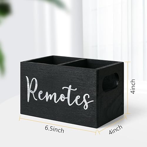 Miniatura 5 de Soporte para control remoto, soporte remoto de TV con 2 compartimentos, organizador remoto para mesa, caja de madera para mesita de noche, caja de