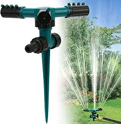 Aspersor de Jardim Giratório 360 Graus, Sistema de Irrigação para Gramado Profissional, Base com Estaca, Alta Pressão, Mangueira