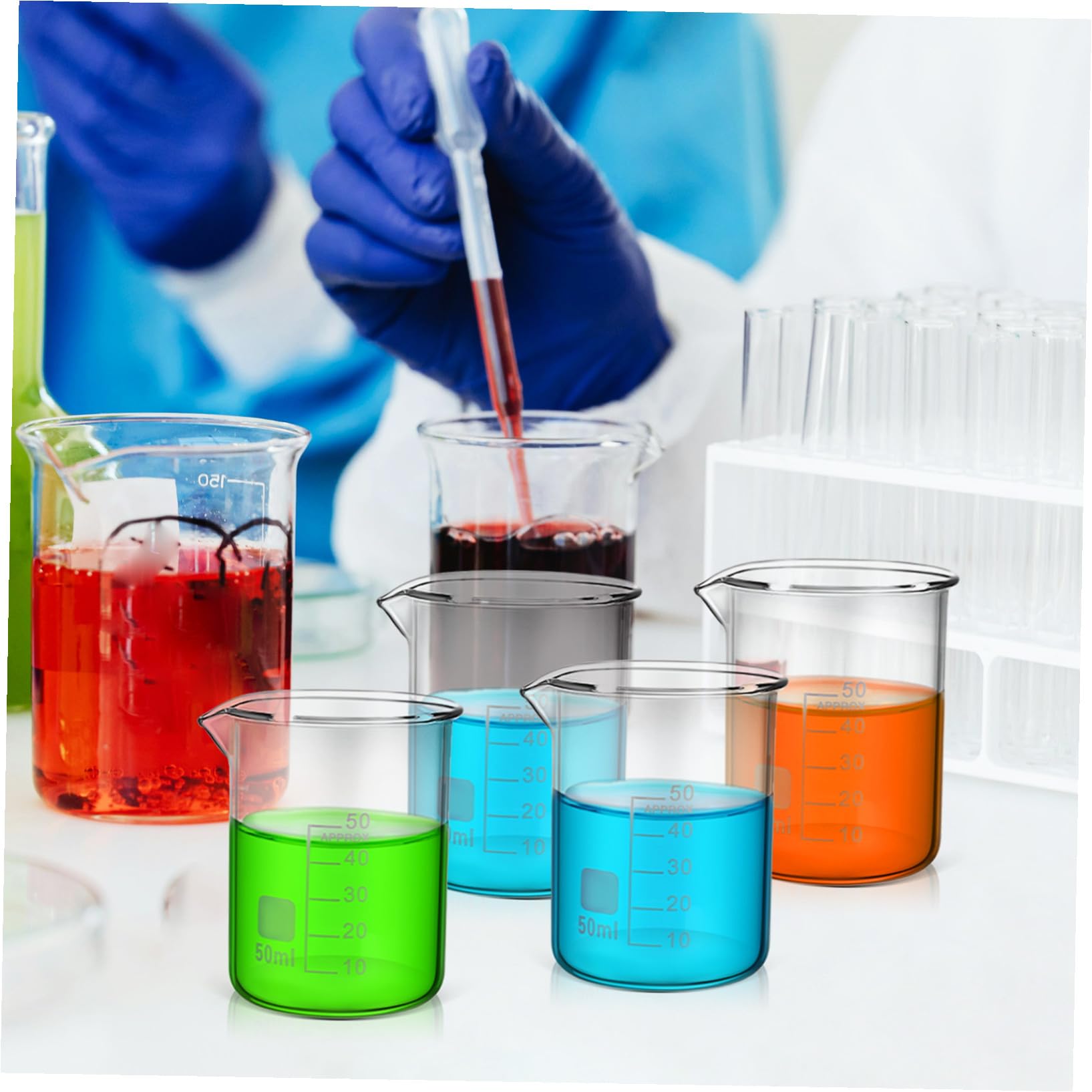 SHINEOFI Vasos Medidores de Vidrio Uso Versátil Resistentes y Estables de 50 Ml Set de 20 y Diseño Simple y Elegante para Laboratorio