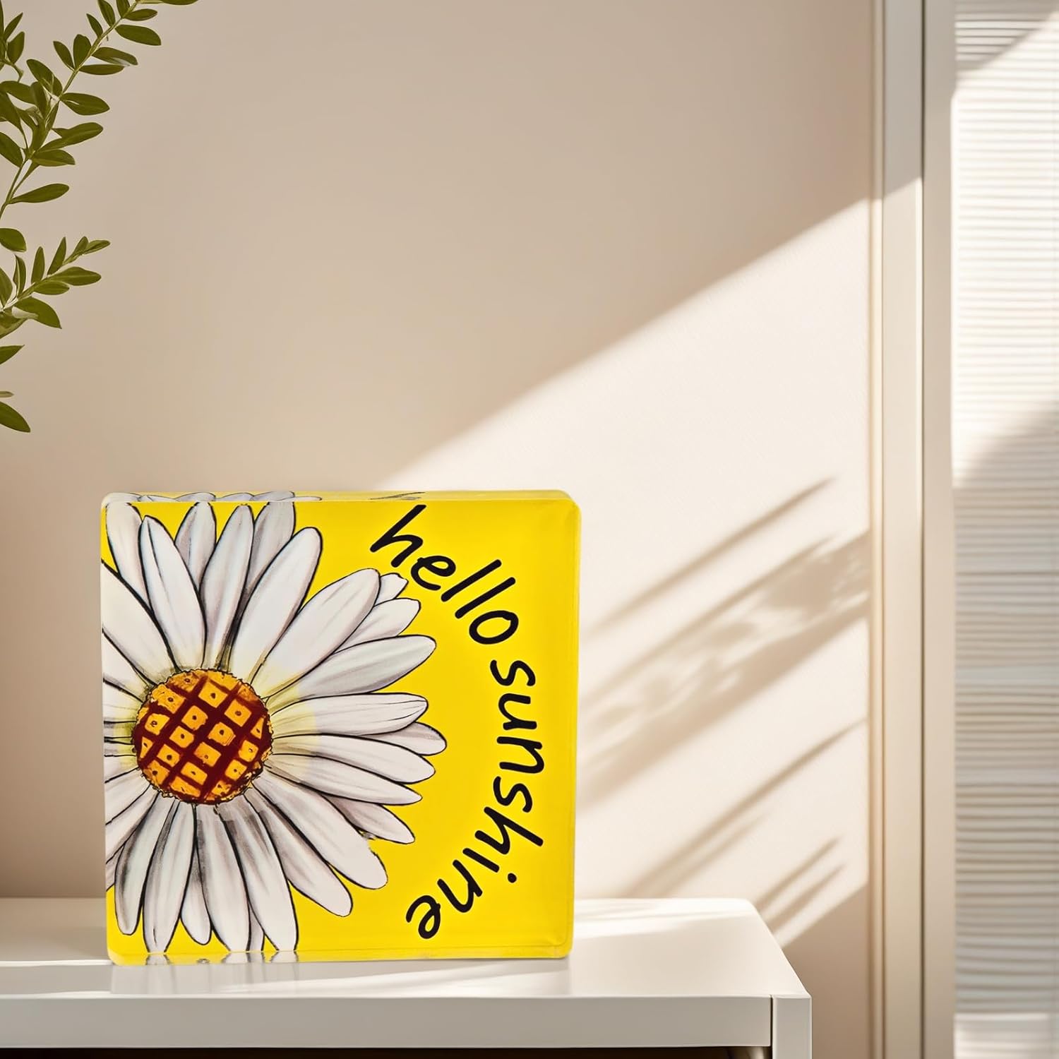 Summer Decor Summer Decorations for Home Hello Sunshine Daisy Acrylic Sign Rustic Shelf Desk Decor Season House Warming Gifts 4.5 x 4.5 Inch