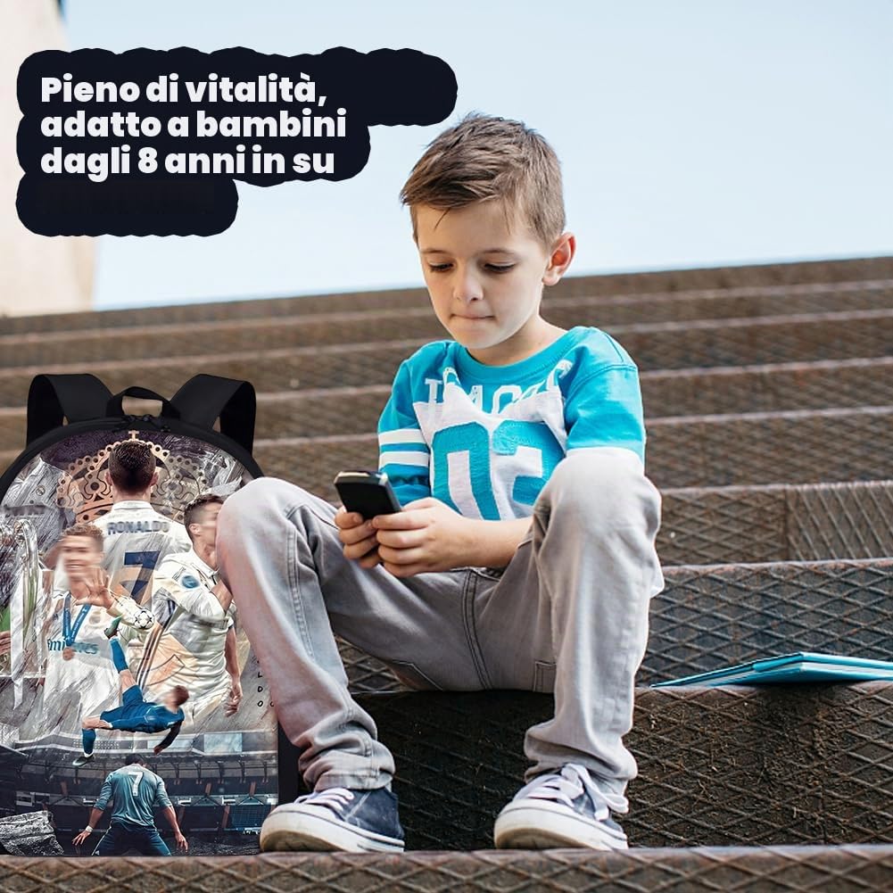 Football Zaino Bambino, Borsa delle Stelle del Calcio, Zaino Per Bambini, 3D Stampato Cartone Animato Zainetti, Adatta ai Tifosi di Calcio e ai Ragazzi (40 * 30 * 13cm)
