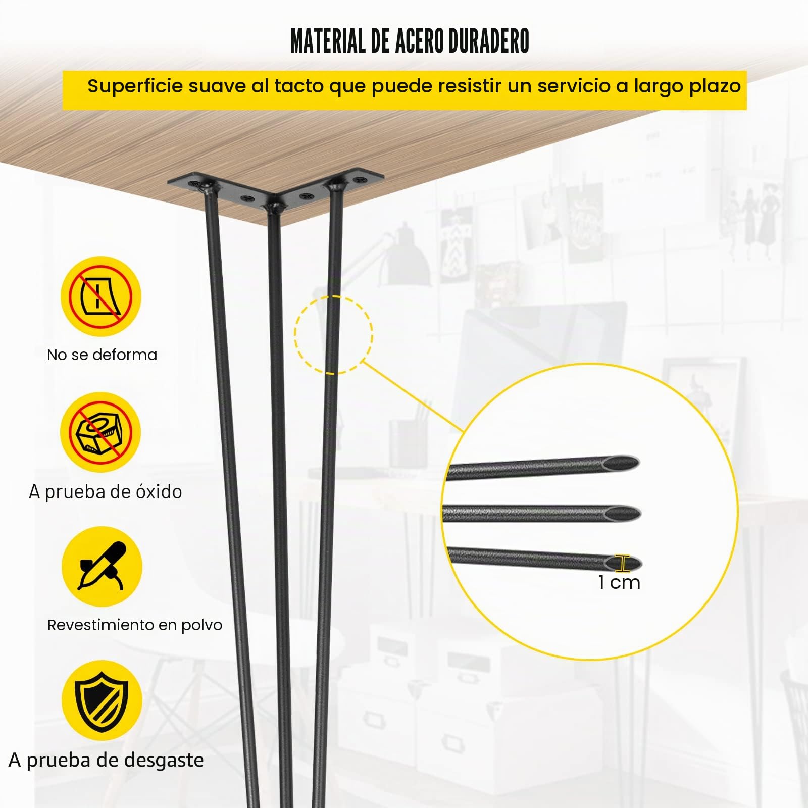 Happybuy Patas para Mesas de Acero al Carbono, Conjunto de Patas de Mesa Altura de Pata 41-102 cm, Patas para Muebles con 4 Pies de Goma, Patas de Mesa con Capacidad de Carga 100 kg (71,1)