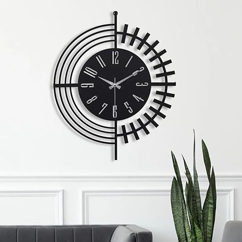 Miniatura 153 de Reloj de pared de metal de 20 pulgadas, redondo, silencioso, moderno, analógico, grande, funciona con pilas, reloj de pared para sala de estar, Negro