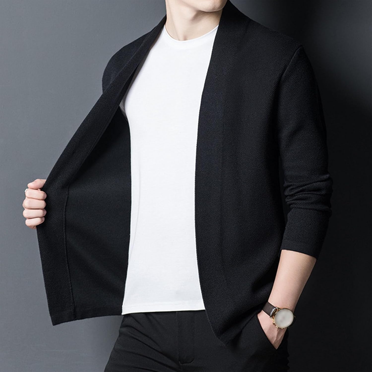 Mens Slim Fit V Neck Long Sleeve Lightweight Shawl Collar Knitted Sweater Casual Button Down Cardigan Sweater