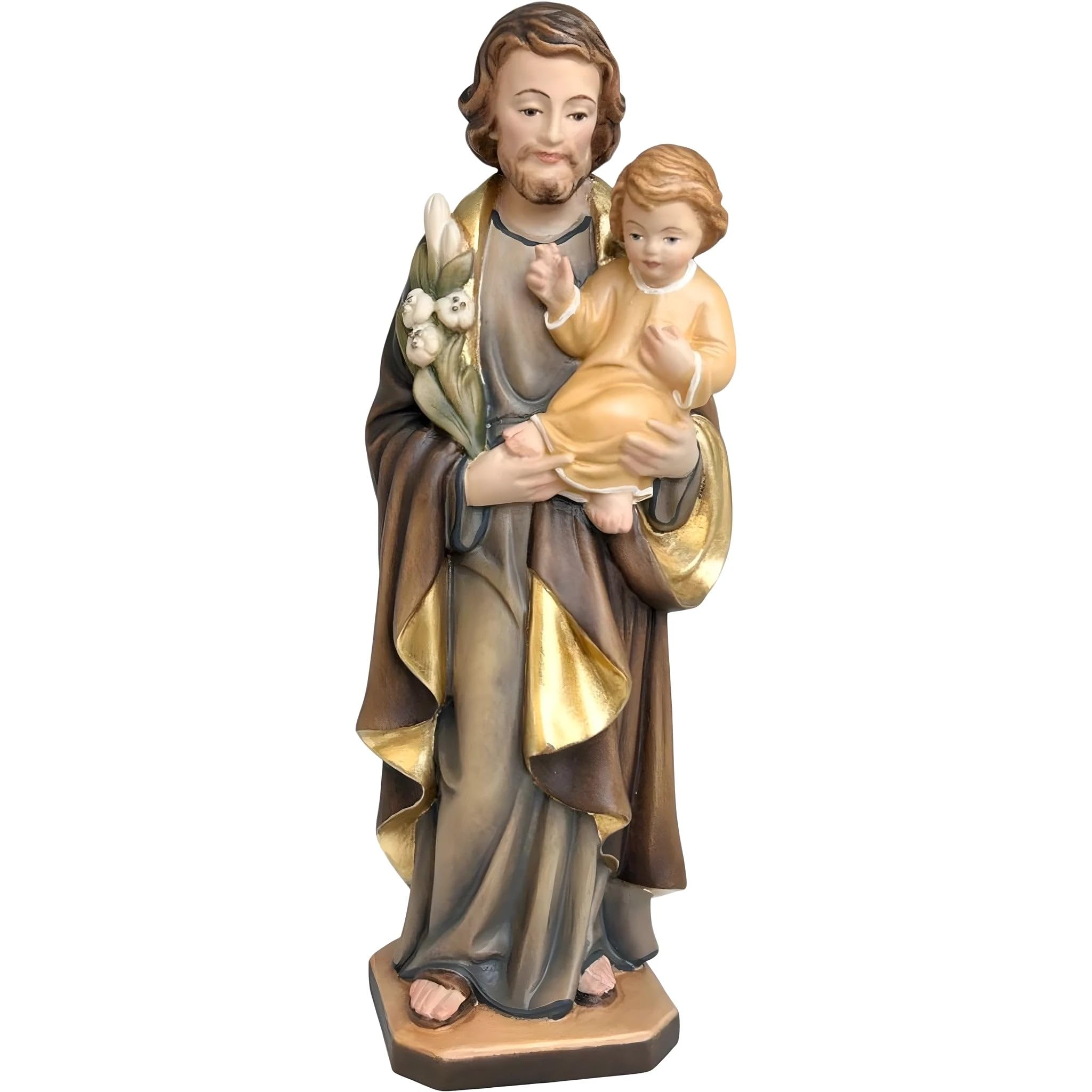Saint Joseph with Child and Lily wood carved statue