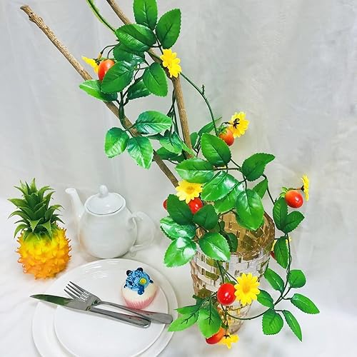 Miniatura 7 de Guirnalda de vid artificial de tomate cherry y flores de 6.6 pies para colgar en San Valentín, boda, cumpleaños, jardín, festival, decoración