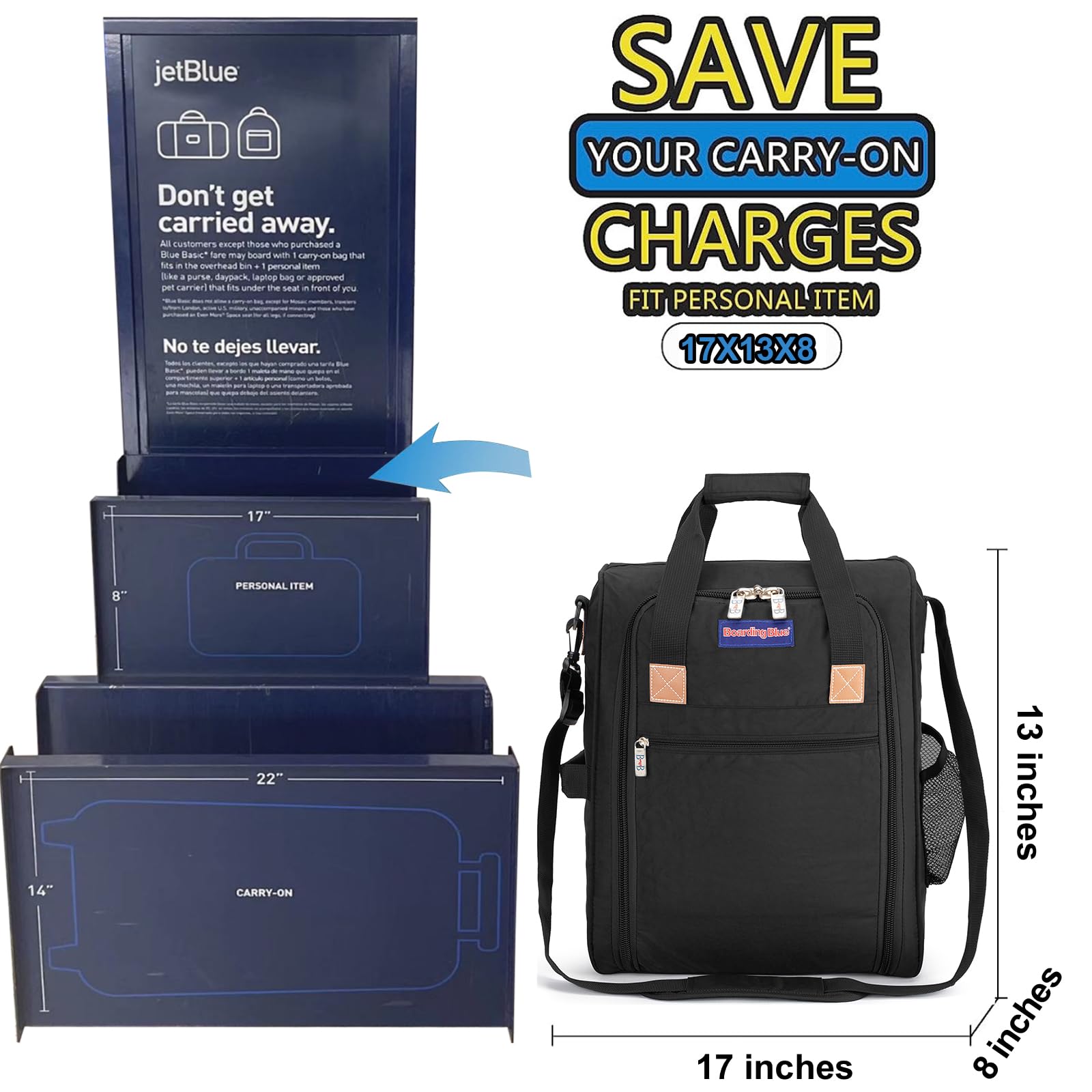17x13x8 Inches Jetblus Airlines Personal Item Under Seat Duffel