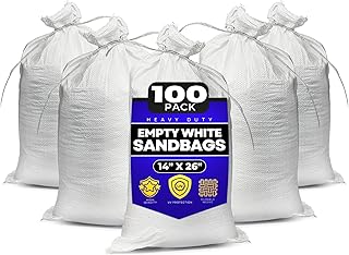 Sand bags with Ties 14" x 26" (Pack of 100) - Sand bags for Flooding, Woven Polypropylene Sandbags, 50 lbs Capacity, 14x26 inches, White