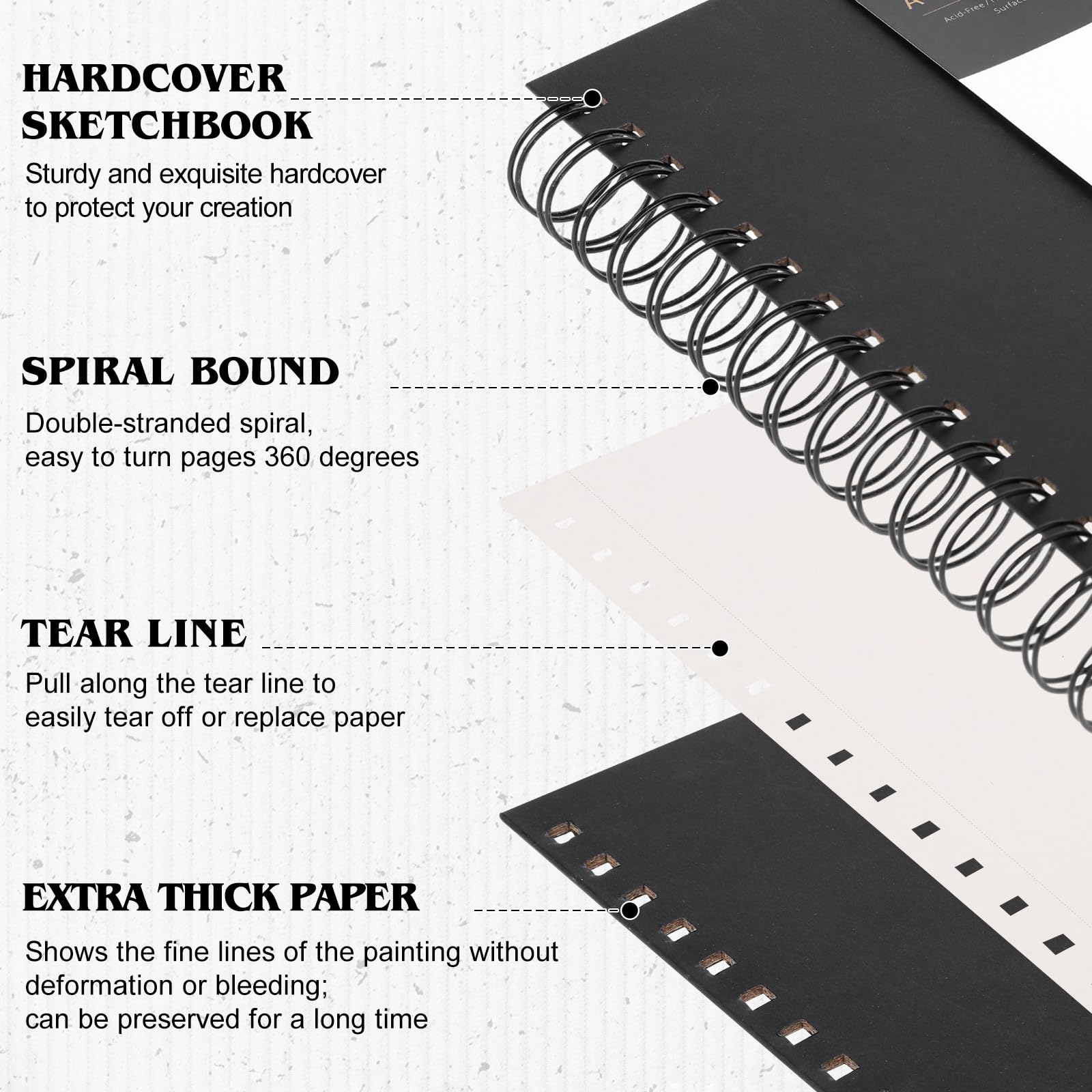 A3 Sketchbook, Spiral Hardcover Sketch Book, 160gsm Thick Paper Art Book - Image 3