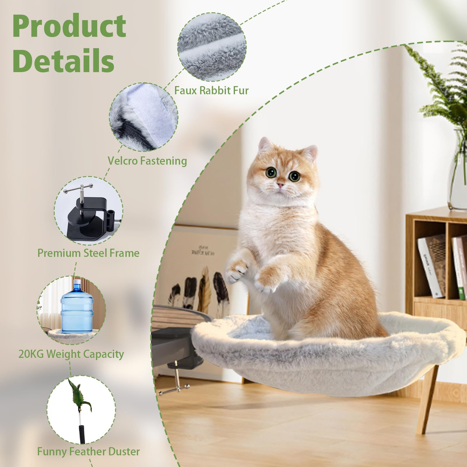 Letto da scrivania per gatti, amaca per animali domestici, girevole a 360°, regolabile, morsetto da scrivania per gatti, supporta fino a 20 kg, morbida e confortevole cuccia per gatti interni