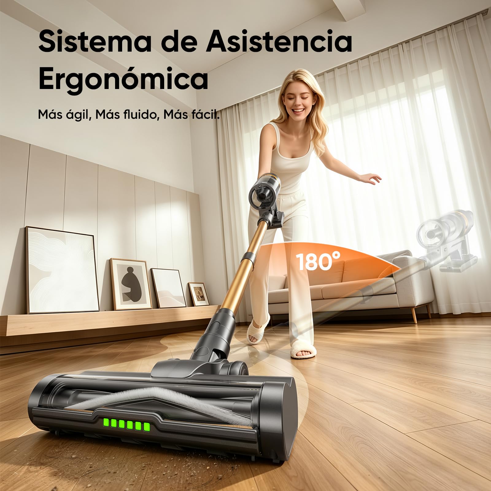 Aspiradora Sin Cable 65kPa/650W/75Min, Aspirador Escoba con Pantalla LED Inteligente, Estación de Carga, Autoportante, Cepillo Antienredos, para Alfombras, Suelos Duros y Pelo de Mascotas