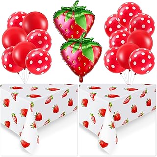 19 Pieces Strawberry Birthday Party Decoration with Strawberry Tablecloth Strawberry Foil Balloons Polka Dot Balloons for Sweet One Baby Girl Strawberry Birthday Decor Strawberry Party Supplies