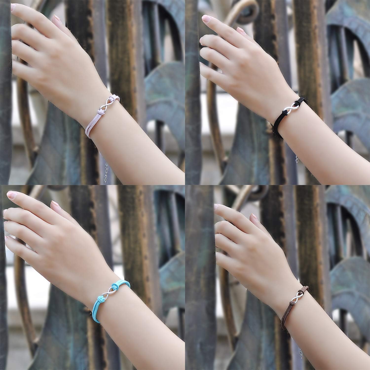 Yumilok Fashion Simple Infinity Symbol Charm Bracelet Handmade Braided Leather Alloy Link Bracelets for Women/Girls, 6 Pack
