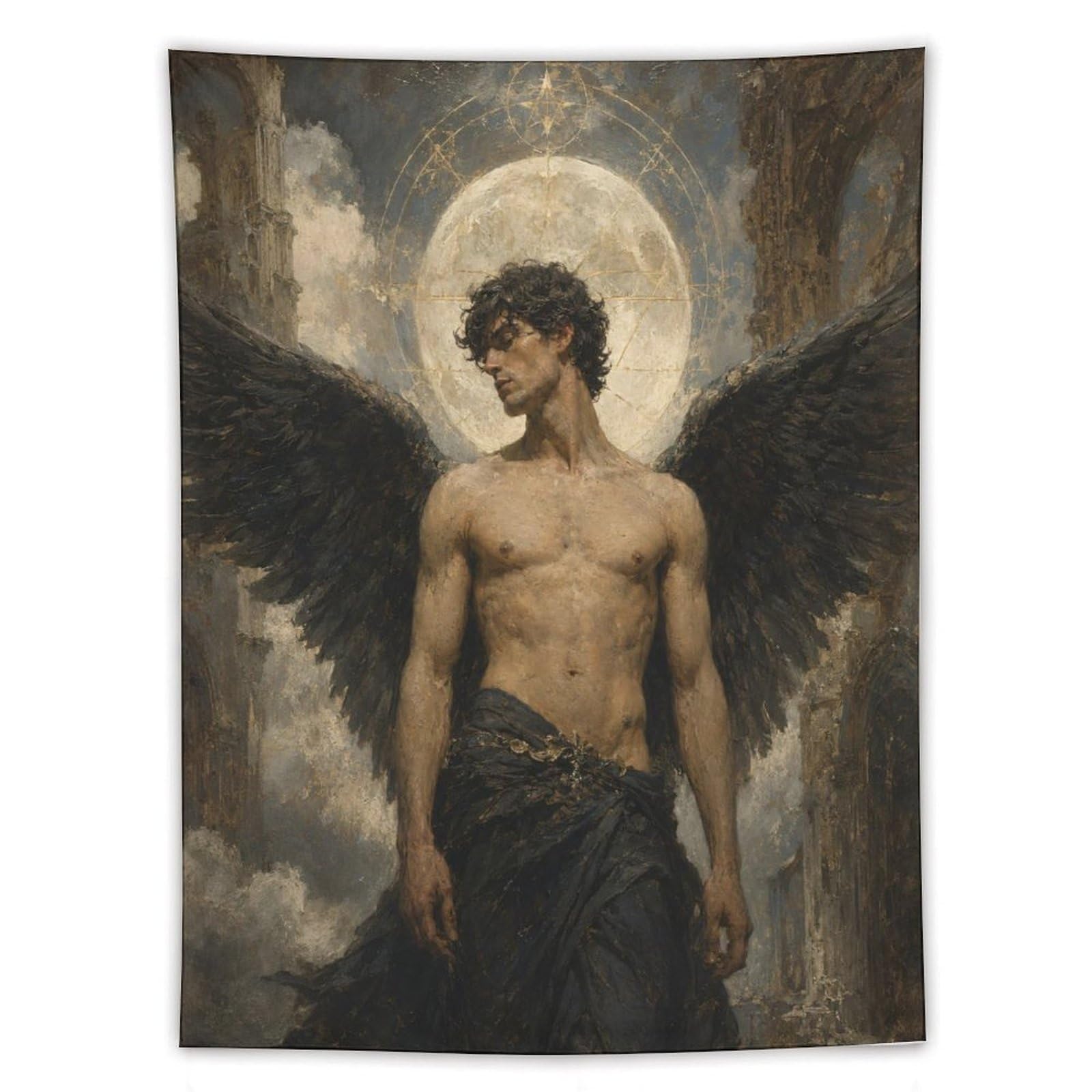 H3B8U2Y5 Dark Angel Lucifer Wall Tapestry, Fantasy Illustration Style