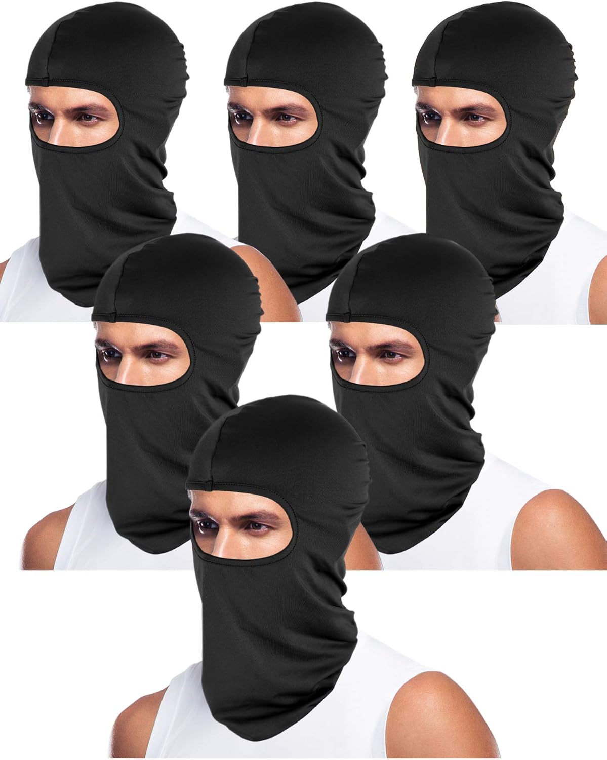 6 Pcs Ski Mask Full Face Cover Balaclava Summer Face Covering Ice Silk UV Protection for Men Outdoor Cycling Running Hood(Black)