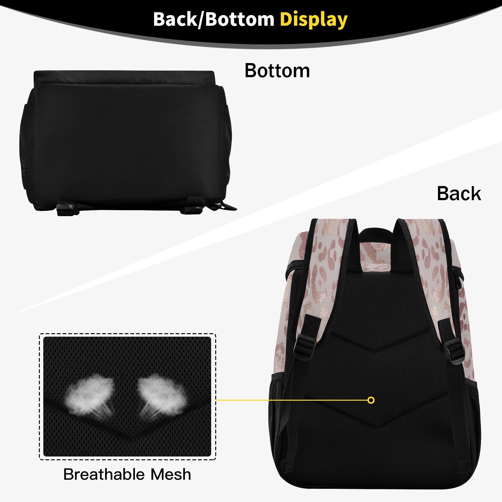Leopard Print Rose Gold Insulated Cooler Backpack - 30L Waterproof Leakproof Beach Picnic Lunch Bag For Camping - View #6
