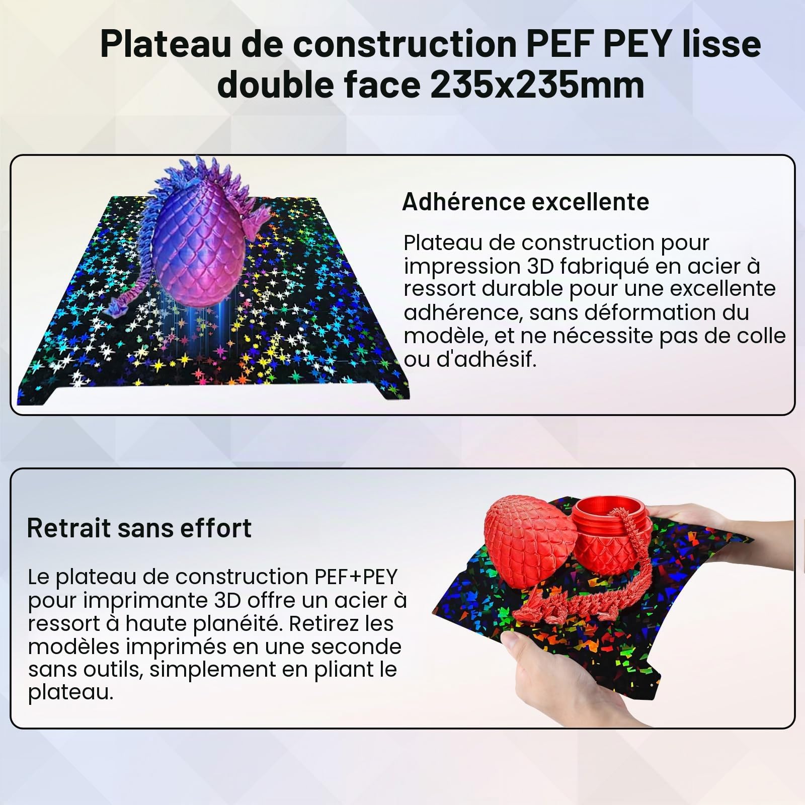 IdeaFormer Smooth Rainbow Confetti+Galaxy PEF Plaque d'impression 235 x 235 mm, en acier à ressort PEF, pas de lit d'impression magnétique, pour Creality K1C/K1/K1 SE/Ender 3 V3 SE/KE/Ender 3