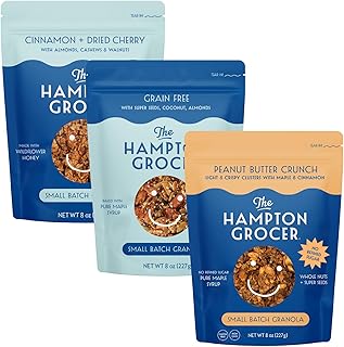 The Hampton Grocer Best Sellers Granola Variety Pack, 3 pack - Includes Peanut Butter Crunch, Super Seed, and Cinnamon & Dried Cherry Granolas - Loaded with Whole Nuts & Super Seeds, Crunchy, Small-Batch, 8oz