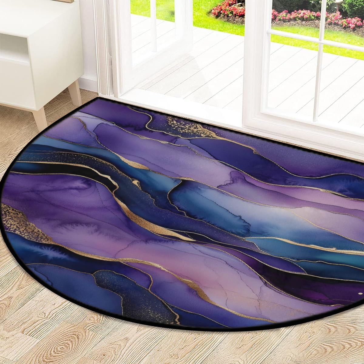 Mexpekil Paillasson demi-lune à encre abstraite pour intérieur et extérieur - Tapis de sol antidérapant - Lavable - Attrape la saleté - Demi-rond - 100 x 160 cm