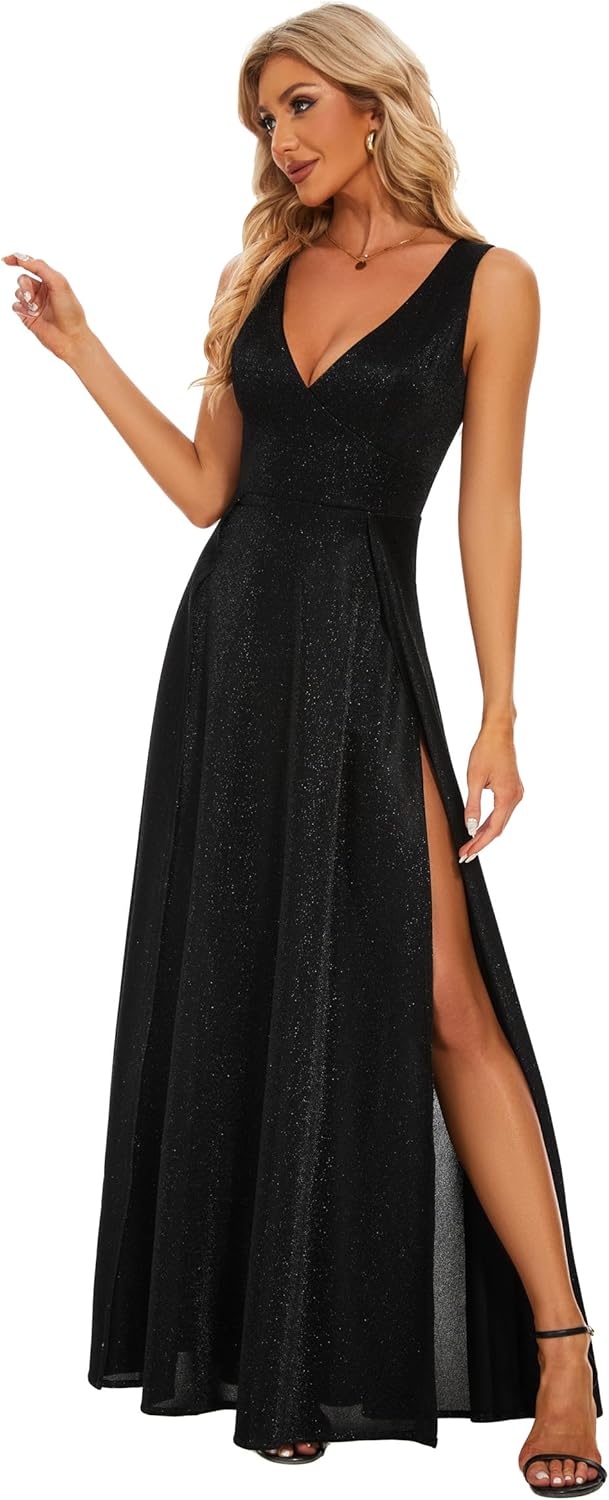 Formal Dress Elegant Evening Long Black Dress for Women Party V Neck High Slit Wedding Guest Dress - Image 5