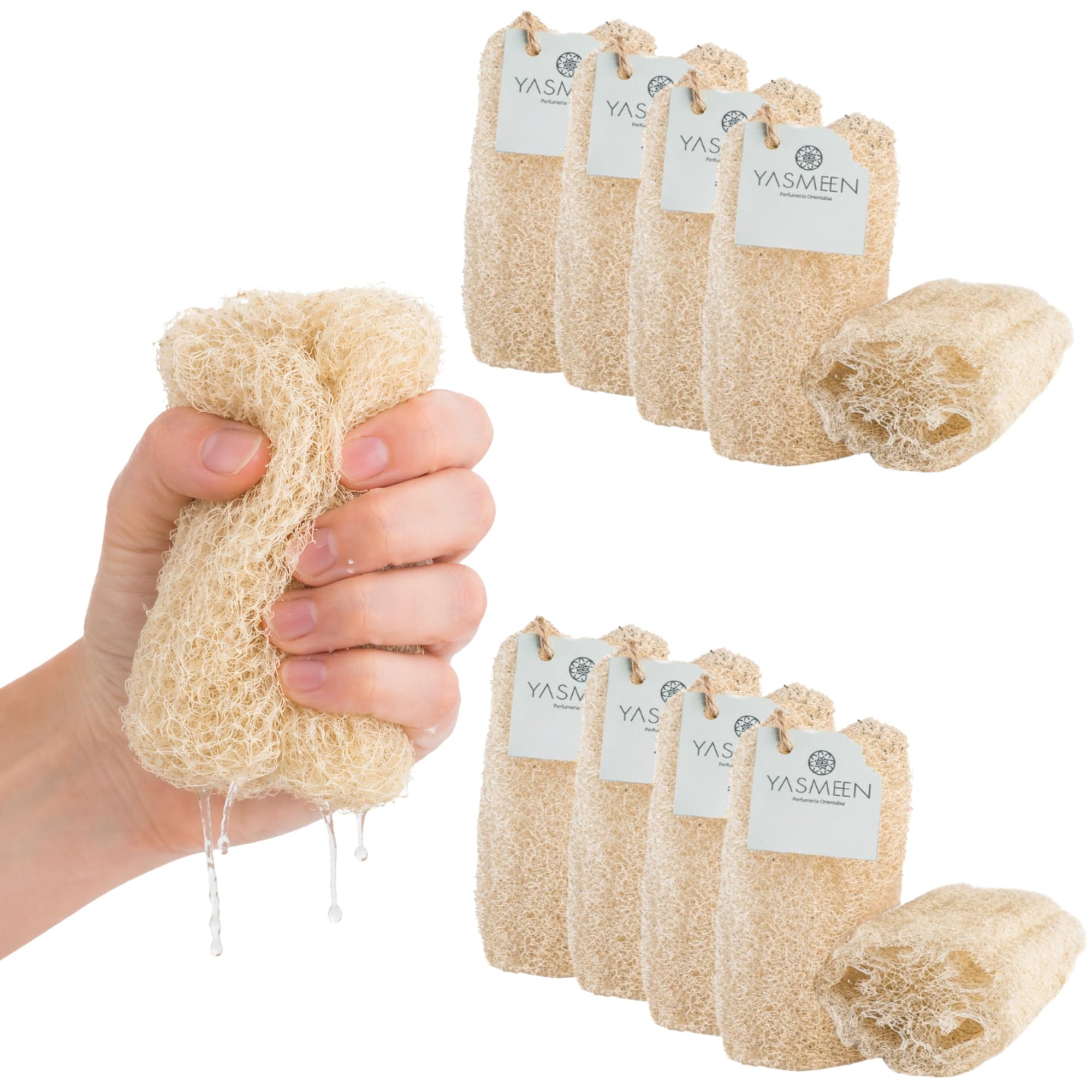 Naturalna gąbka do mycia naczyń z luffa – biodegradowalna, opakowanie 10 szt. – naturalne gąbki luffa – gąbki kuchenne wielokrotnego użytku do naczyń i powierzchni – przyjazne dla środowiska