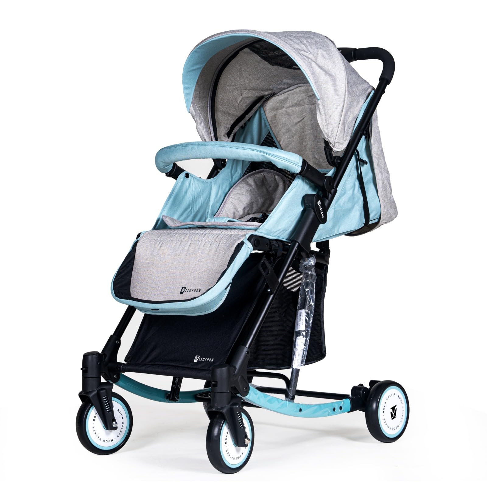Leotoon 2-In-1 Limo Stroller Cum Rocker | Rocking Function | 3 Levels Reclining | 5 Point Harness | XL Storage Baskets | 4 Sturdy 6” Wheels | Detachable Front Guard | Unisex | Easy Fold Design | Rear Wheels with Locks | (Light-Blue) (6-36 Months)-image-10