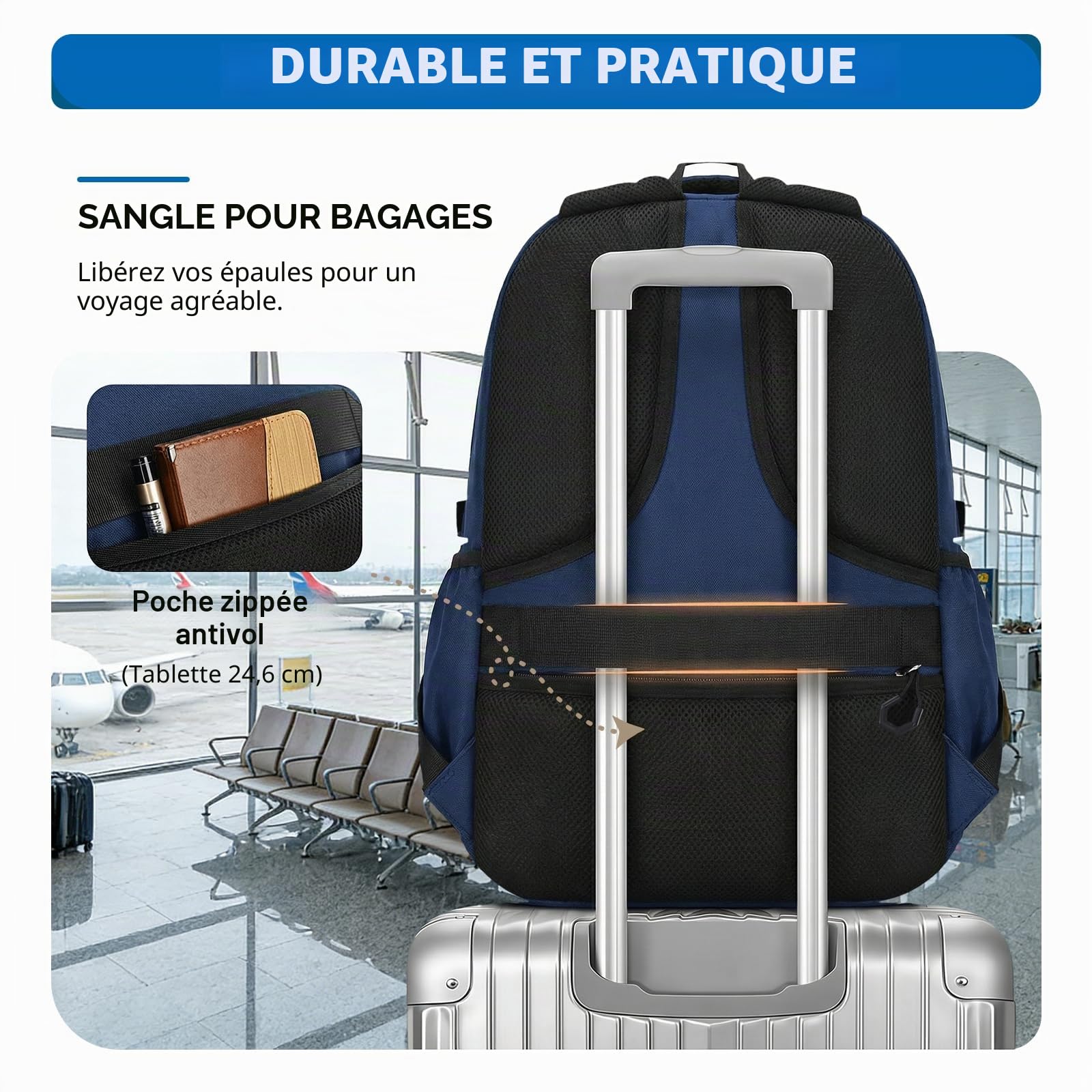 Amythe Sac à Dos Garçon Collège - 36L Imperméable et Léger, Bleu
