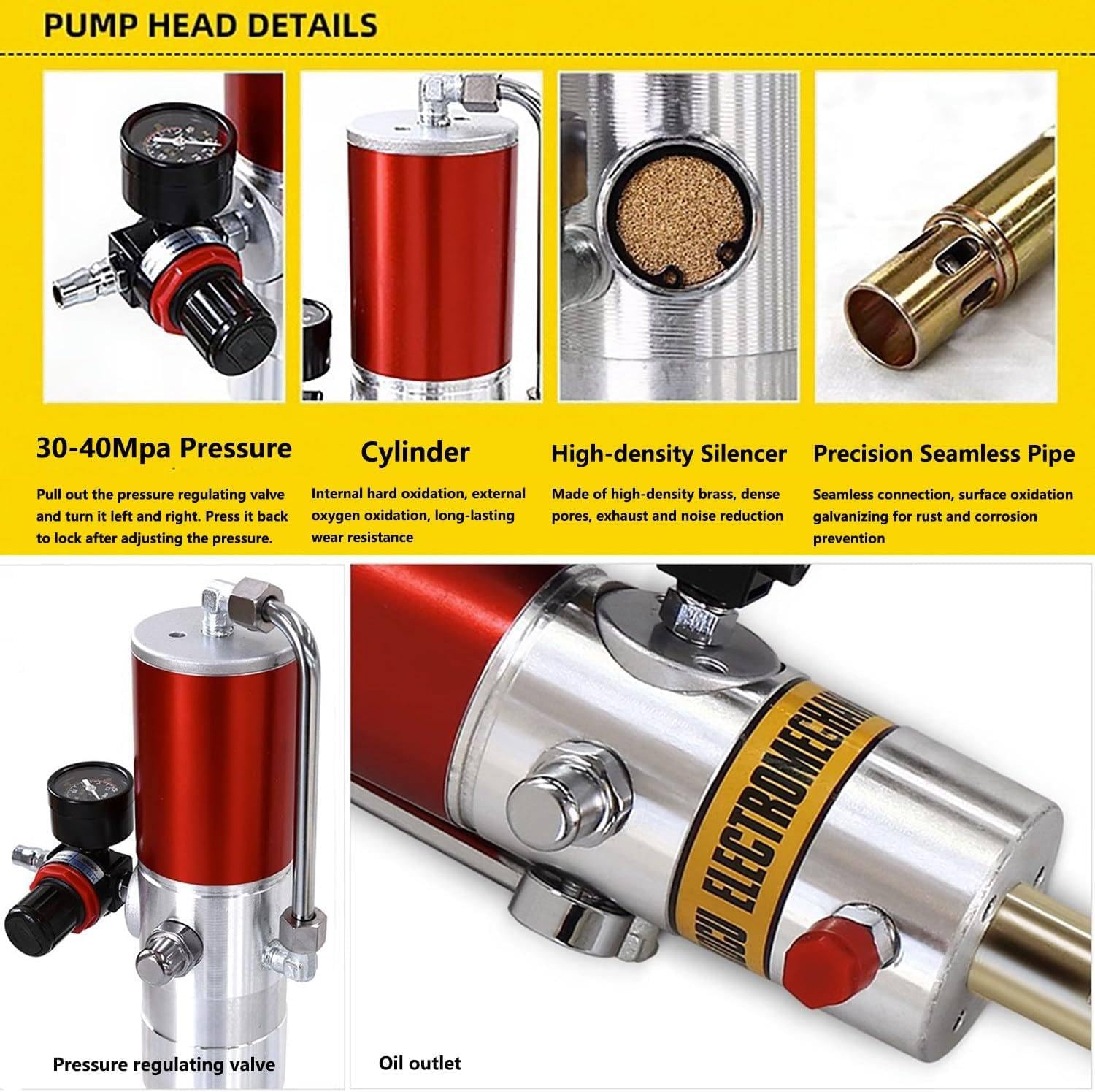 Bomba De Grasa Neumática Con Separador De Aceite Y Agua De Doble Copa, Pistola De Engrase Neumática De Alta Presión Para Bidones De 20 a 55 Galones, Descarga De 0,85 L/Min, Relación De Presión 50:1