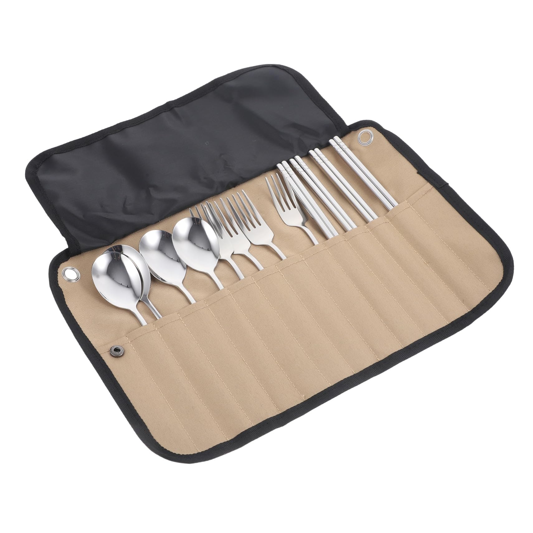 Camping Besteckset mit Besteck und Geschirr für Outdoor Camping Picknick Zubehör und Campingzubehör Besteck in Praktischer Tasche für Sommeratmosphäre