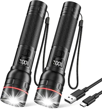 RECHOO Rechargeable Flashlights 2 Pack, Super Bright High Lumens