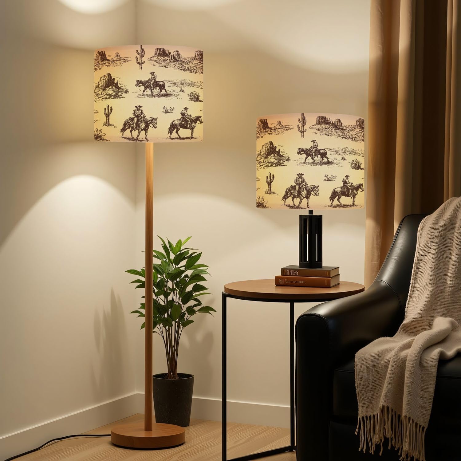 Linen Drum Lamp Shades Set of 2, 13''Wx10"H, Western Striped Cowboys Horses Rustic Mid Century Cowboy Horse Replacement Lampshades for Floor Lamps Table Lamps Modern Farmhouse Lampshade Easy Assembly