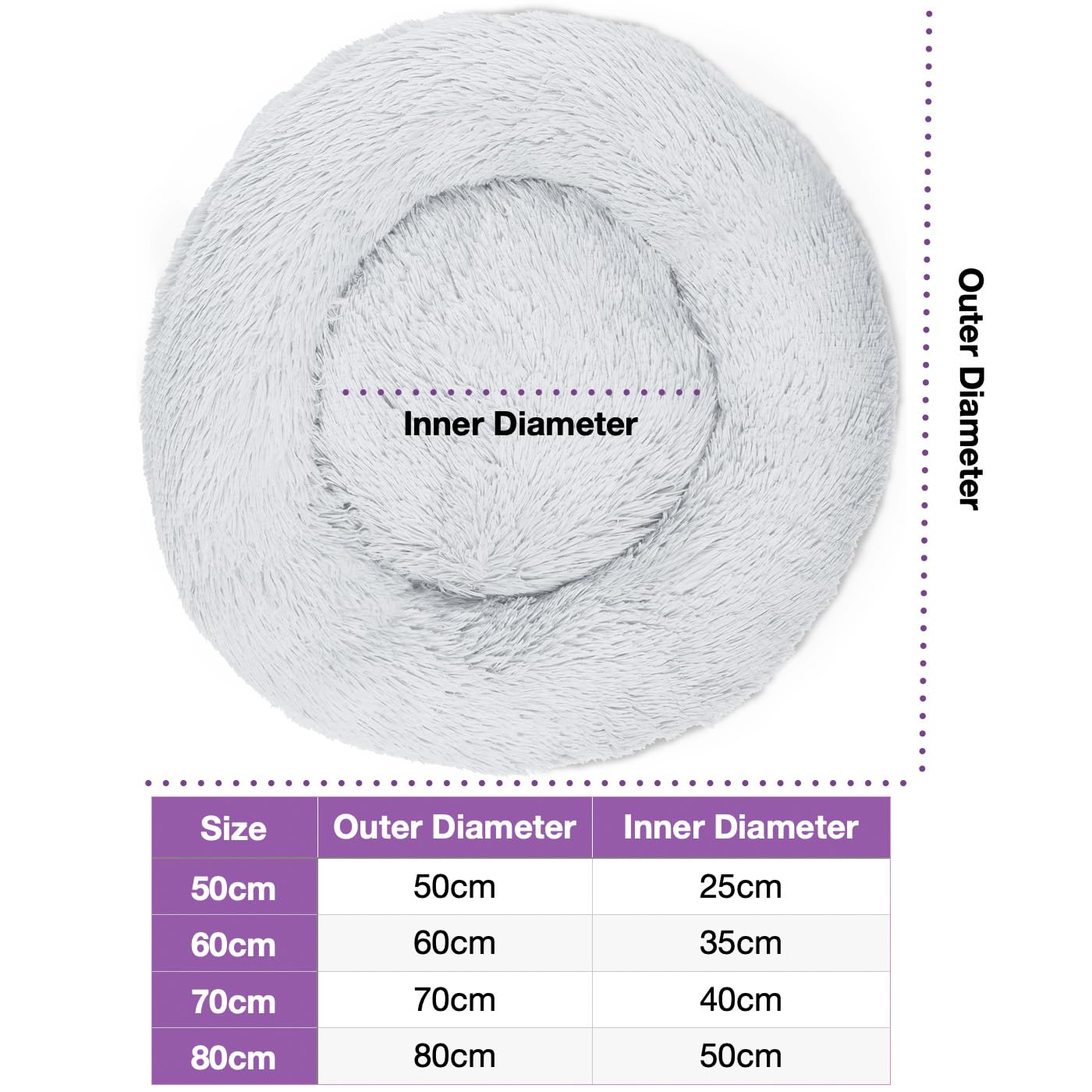 Woof & Whiskers Donut Dog Bed Light Grey Medium 60cm - Calming Plush Cuddler Bed for Small Dogs & Cats - Image 3