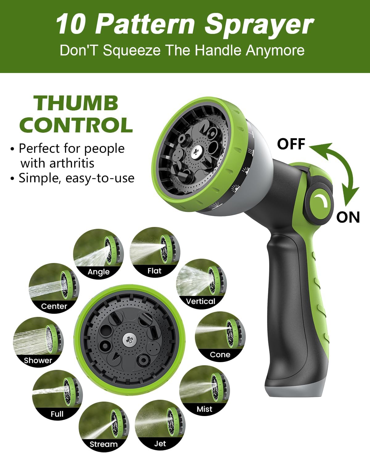 Garden Hose, Flexible Ultra Lightweight Durable, Kink-Free Water Hose with 10 Function Sprayer - Non-Shrinking, Easy to Store, All-Weather, High-Pressure (25FT)